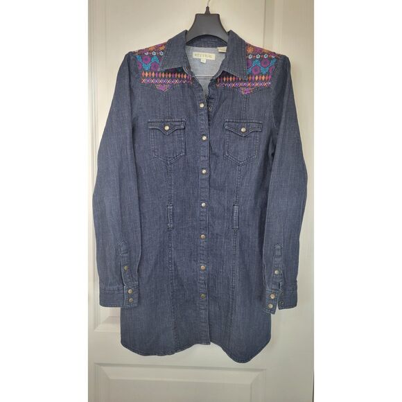 Stetson Embroidered Pearl Snap Button Denim Dress - Picture 1 of 4